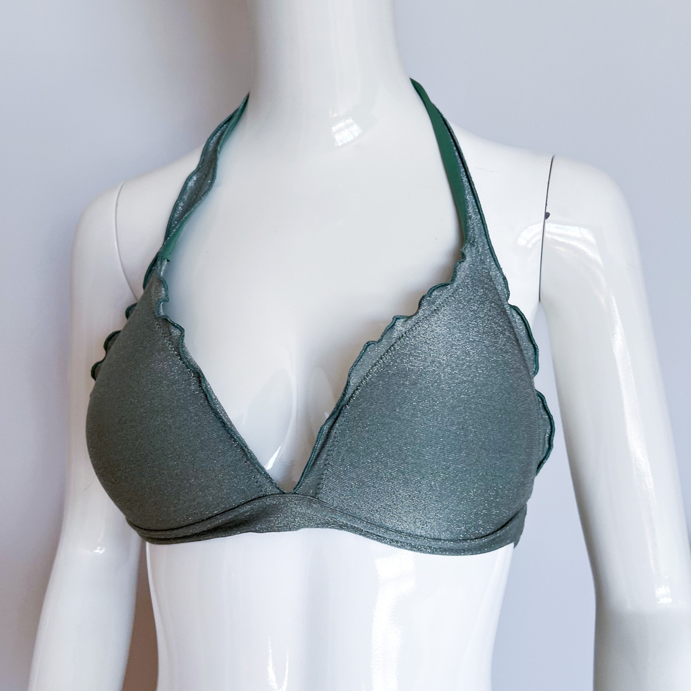 Calzedonia Formentera Bikini Set Sage Green Metallic Halter Swim M/36 - Picture 5 of 12